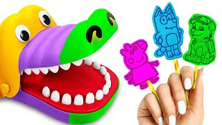 Feeding Crocodile with Play Doh Lollipops | Best Learn Colors | Preschool Toddler Toy Learning Video