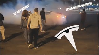 TESLA Model 3 DOES DONUTS at Maryland Banger MEET!