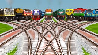 Nine Express Trains Crossing Each other at Curved Branched Railroad Tracks | train sim world 4