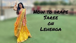 How to drape Saree on Lehenga with pleats on both sides | Lehenga Saree| Cancan Drape |Fusion Drape