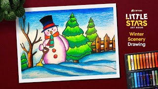 Winter season drawing | Easy winter drawing step by step | Snowman drawing easy | Winter Scenery