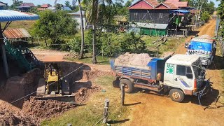 Action Beautiful Push Soil Clear Bad Grass in Home By Bulldozer & DumpTruck Unloading Work