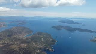 Approaching and landing at Split airport -  inside plane view -  beautiful Croatian coast