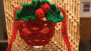 Christmas crochet wine glass holder with holly diy Christmas gift