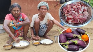 rural people how to cook MUTTON CURRY and eating || mutton curry with PAPAYA recipe in village style