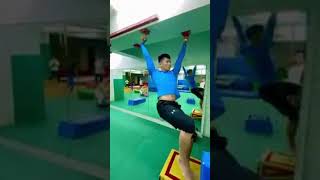 Handsome Fit body young man coach indoor workout keep active healthy