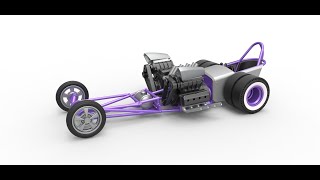 3D printable Front engine old school dragster with 2 V8 Scale 1:25 3D model view