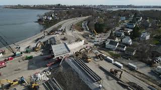 Southbound deck of I-295 bridge over Veranda Street moved into place