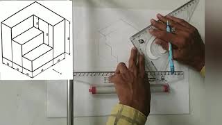 How to Draw Isometric Projection by Set square & Roller scale (Hindi )