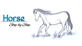 Horse Drawing Step By Step ll How to Draw Horse ll Animal Drawing ll घोड़ा का चित्र आसानी से बनाएं