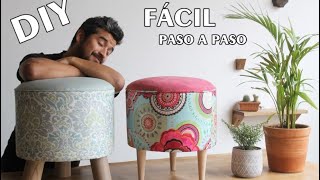 DIY cómo hacer un puff redondo tapizado con poco dinero