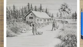 How To Draw A Upcountry Village House In A Easy Village Scenery Pencil Art