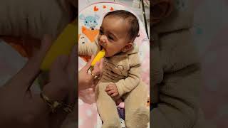 Hriti is eating 🥭  Mango for 1st time...👶❤️ #babygirl #baby #cutebaby #funnybabies #cute #mango