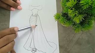 How to draw a girl wearing fashionable dress // Girl dress drawing  // Pencil Sketch for beginner's