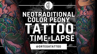 NEO TRADITIONAL TATTOO TIME-LAPSE #032 | PEONY FREE HAND COLOR