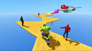 SPIDERMAN and Motorcycles with Pipe Obstacle Superheroes Challenge - GTA 5