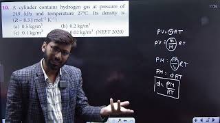 A cylinder contains hydrogen gas at pressure of 249 kPa and temperature 27dergee C .Its density ....