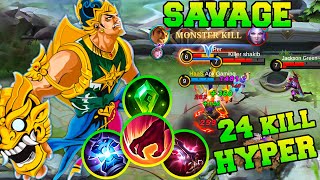 Hyper Gatotkaca Savage !! 24 Kills & 51% Damage Gatotkaca Best Build Gameplay 2023 MLBB