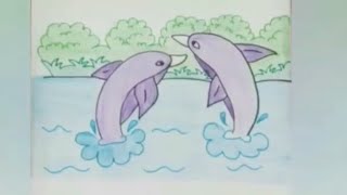 dolphin drawing🐬🐬 | baby dolphin🐬 with mother dolphin🐬 | #shorts #youtubeshorts #shortvideo