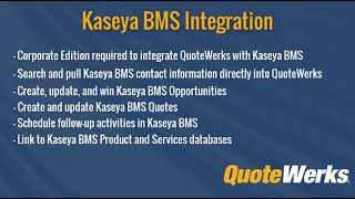 QuoteWerks and Kaseya BMS Integration Overview