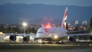 British Airways A380-841 [G-XLEH] Evening Takeoff from Vancouver (YVR)