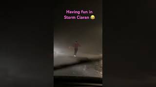 STANDING IN THE STORM CIARAN WAVES! #StormCiaran #storm #funny