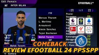 REVIEW EFOOTBALL 24 PES PPSSPP UPDATE TRANSFER AND LEAGUE INDONESIAN TEXTURE LITE GRAPICH HD