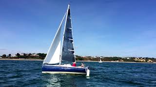 Beneteau First 21 Sailing / Racing Yacht approaching Poole harbour UK.