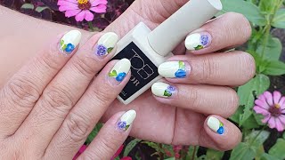 Purple & Blue Water Decal Nail design