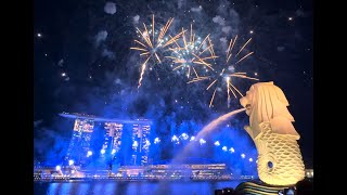 FIREWORKS at Marina Bay Singapore Every Week! NDP2024 NE3 Show [4K HDR] Merlion Park Esplanade