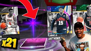 I PULLED 21 DARK MATTERS + AN INVINCIBLE DARK MATTER! PANTHEON TEAM USA PACK OPENING NBA 2K21 MYTEAM