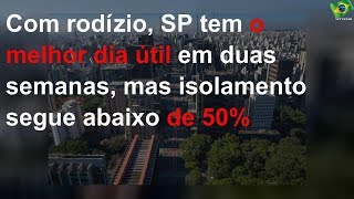 Com rodízio, SP tem o melhor dia útil em duas semanas, mas isolamento segue abaixo de 50%