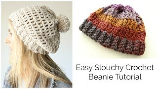 Easy Slouchy Crochet Beanie Tutorial - Treble stitch