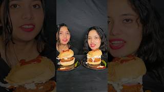 HUGE CHICKEN BURGER EATING CHALLENGE BY SISTERS #shortvideo #viralvideo #burger #asmr #mukbang #food