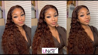 PERFECT FALL COLOR BROWNISH RED WIG INSTALL | UNICE HAIR | 13X4 FRONTAL WATER WAVE 24 INCHES