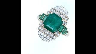 14ct Yellow Gold Emerald & Diamond Set "Art-Deco" Cocktail Ring 4.56ct