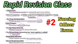 Important Key Points For Nursing Officer Exam | Rapid Revision Class | NORCET | RRB | JIPMER | #2