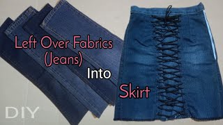 [DIY] HOW TO MAKE SKIRT USING LEFTOVER UNUSED FABRICS JEANS || AngelSew