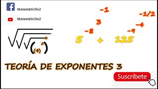 EJERCICIOS  DE RADICACION Y POTENCIA CON NÚMEROS NEGATIVOS TEORÍA DE EXPONENTES NIVEL PREUNI(1.6)