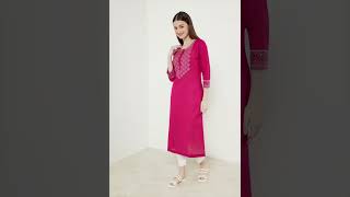 Pink Solid Flex Round Neck Casual Wear Kurta