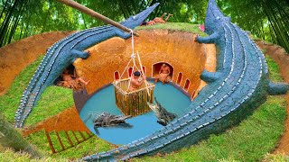 Building Underground Swimming Pool Water Slide Crocodile Around Secret Underground House