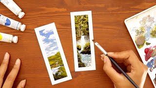 just making bookmarks... 📚🌄 DIY Bookmarks with Gouache Landscape Painting · #ad