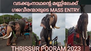 ELEPHANTS MASS ENTRY TO VADAKKUMNATHAN TEMPLE GROUND #THRISSUR POORAM 2023