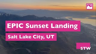 EPIC Sunset Landing in Salt Lake City, Utah. Stunning mountain ranges. 4k. POV Plate or Background.