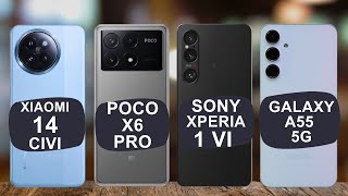 Xiaomi 14 CIVI vs Galaxy A55 vs Sony Xperia 1 VI vs Poco X6 Pro Specs Comparison