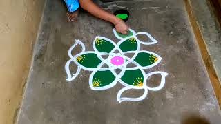 Aadi madham sangu colour kolam designs|5 dots muggulu|aadivelli kolam|varalakshmi viratham kolam