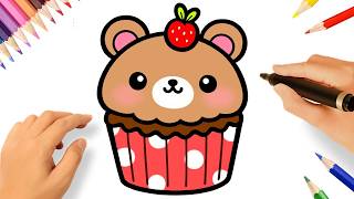 COMO DESENHAR UM URSINHO CUPCAKE KAWAII FÁCIL 🧸