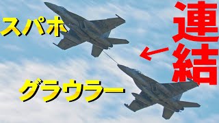 【岩国FD】F/A-18スーパーホーネットとEA-18Gグラウラーがドッキング!!第５空母航空団（空母ロナルド・レーガン艦載機）航過飛行など【岩国基地フレンドシップデー2024・４Ｋ】