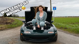 ROOKIE FEMALE MECHANIC ATTEMPTS CHANGING THE TIMING BELT & WATER PUMP ON A MK1 MAZDA MX-5