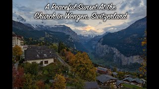 A Peaceful Swiss Mountain Sunset at the Church in Wengen Switzerland